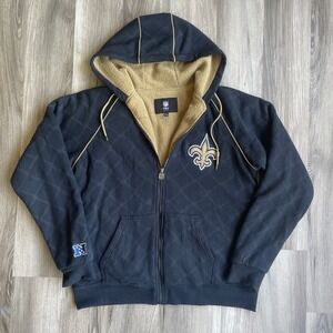 Vintage Y2K NFL Pro Line New Orleans Saints Sherpa Lined Full Zip Hoodie Black L